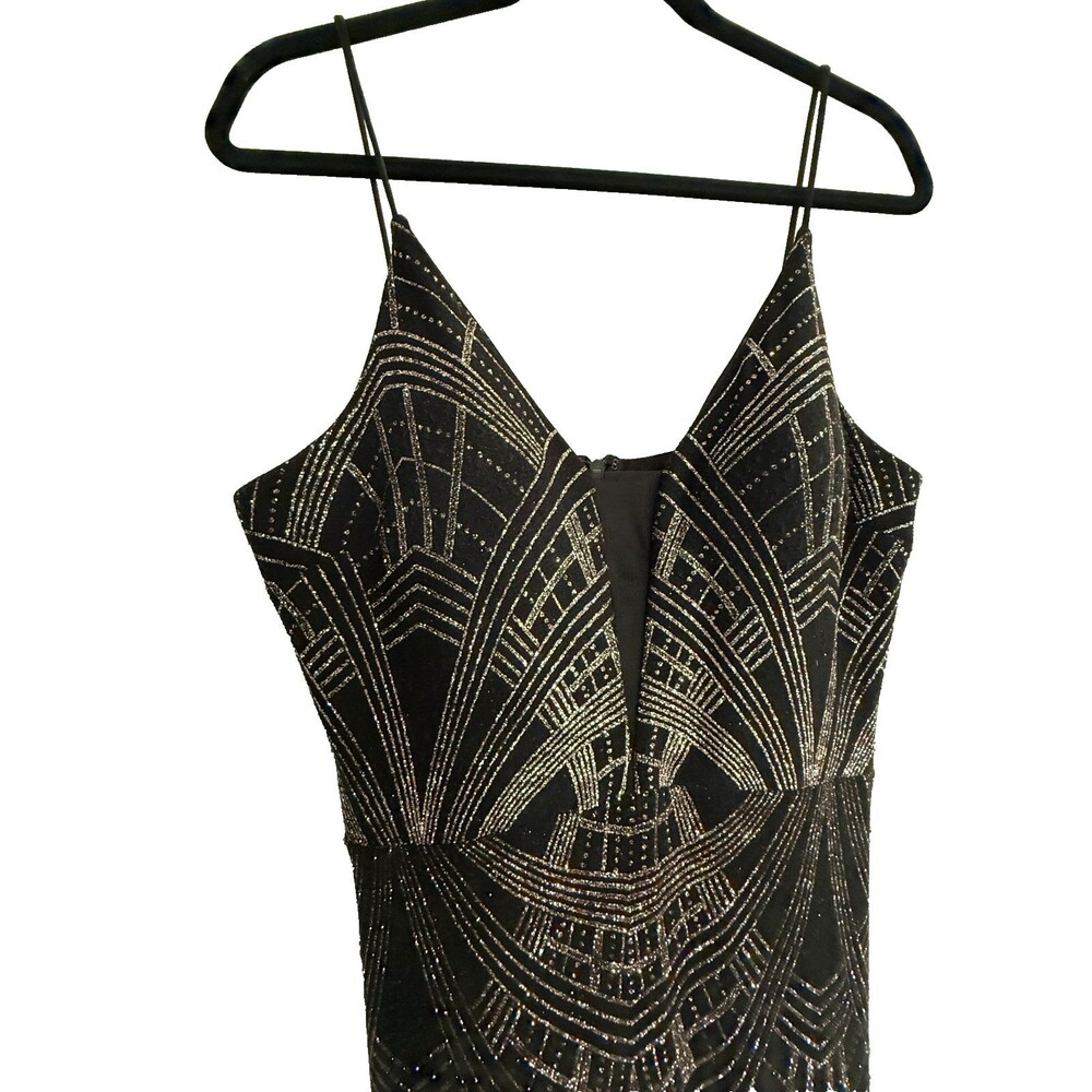 B&A Betsy & Adam Beaded Art Deco Evening Gown Black Formal Maxi Dress Sz 16 Glit - Picture 2 of 11